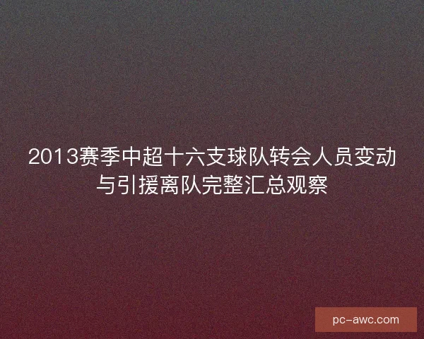 2013赛季中超十六支球队转会人员变动与引援离队完整汇总观察